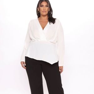FASHION NOVA Love At First Sight Peplum Blouse - White w/Surplice Neckline Sz 2X